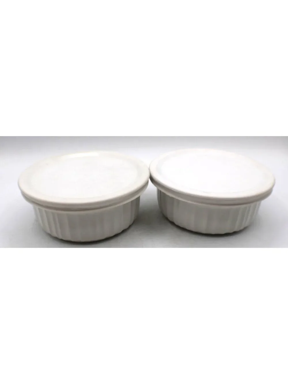 CorningWare French White 16oz Ramekins W/ Lids Stoneware Microwave and Oven Safe